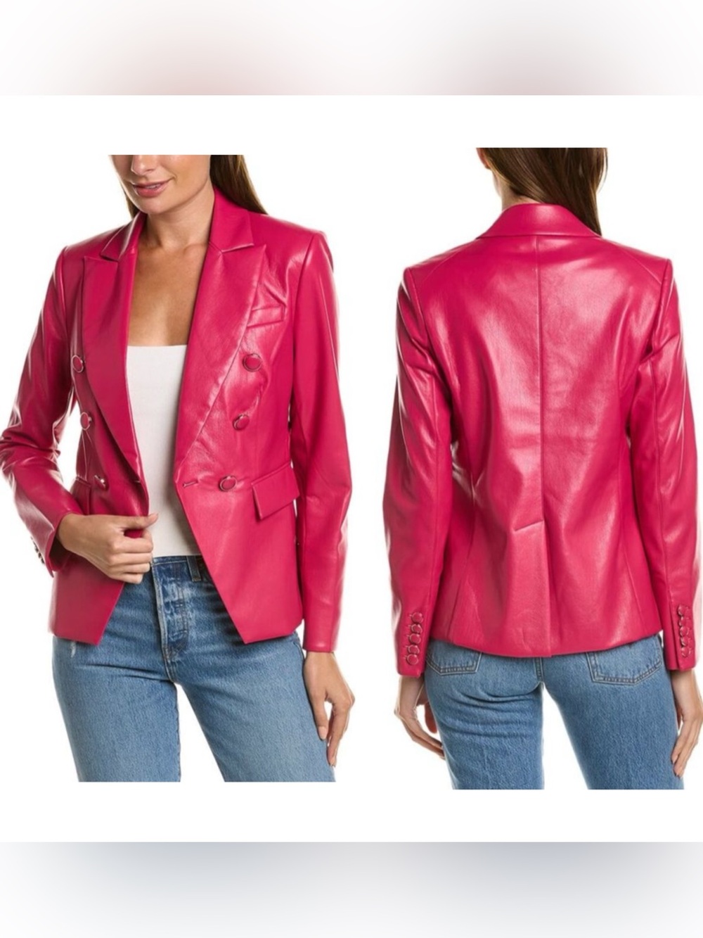 Stella + Lorenzo Faux Leather Blazer Hot Pink Women’s Size Small Double Breasted